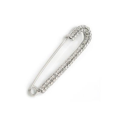 Silver Rhinestone Bling Safety Pin Brooch Jewelry