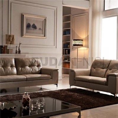 Comfy Leather Living Room Couch Set With High Metal Legs
