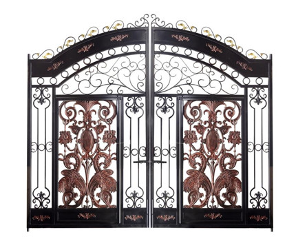 Luxury  House Main Wrought Iron Elegant Gate with cast flowers