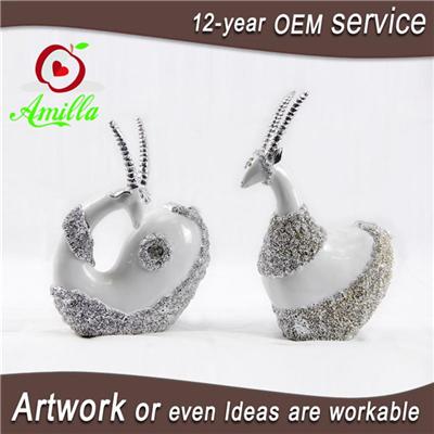 White With Silver Resin Sheep Sculptures In Pair For Home Decor