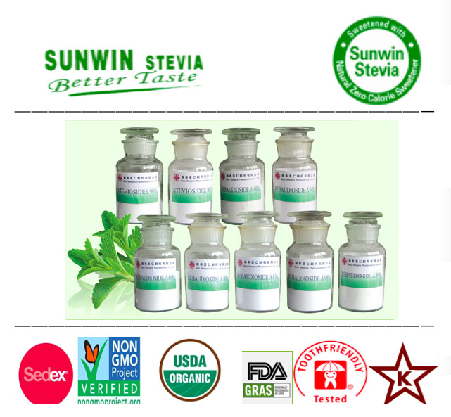Natural low calorie NOP certified organic food use, gras, stevia leaves extract Reb-A 40 percent, Total Steviol Glycosides 95 percent