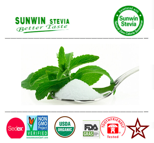Natural low calorie NOP certified organic food use, gras, stevia leaves powder extract Reb-A 50 percent, TSG 95 percent