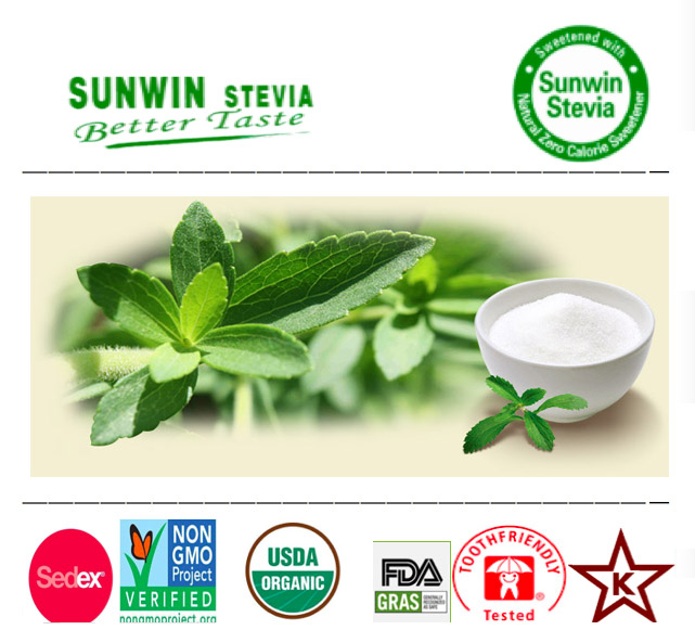 Natural low calorie food use, gras, NOP organic stevia leaves extract Reb-A 60 percent, TSG 95 percent