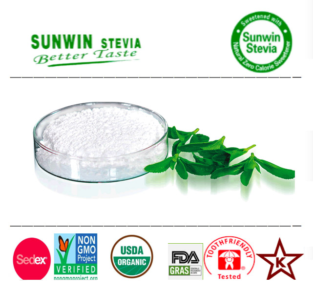 Natural low calorie food use, gras, NOP organic stevia leaves extract Reb-A 90 percent, TSG 95 percent