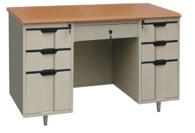 Office Small Staff Desk with Double Pedestal Cabinets