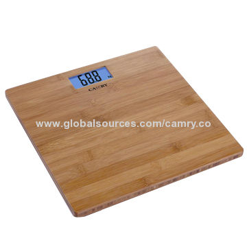 Electronic Personal Scale With Blue Backlight Bamboo Platform