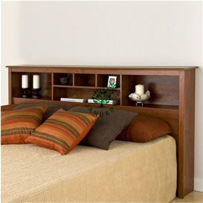 Wood Bookcase Headboards In Double Size Attached With Platform Storage Bed Base For Apartment Standard Room