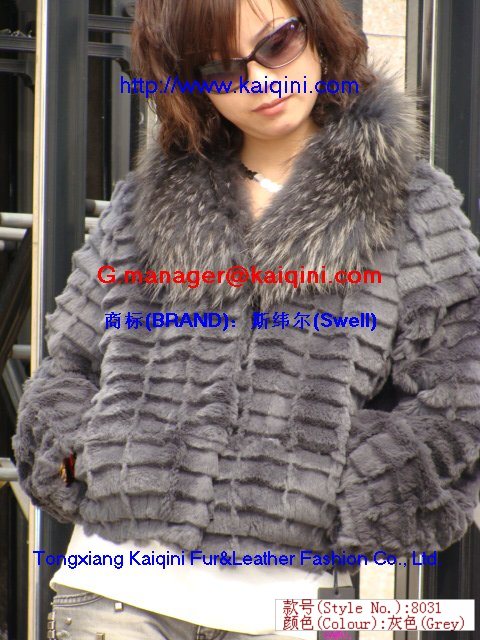 Chongfu Custom fashion cutted rabbit fur with raccoon fur collar garment s-8031