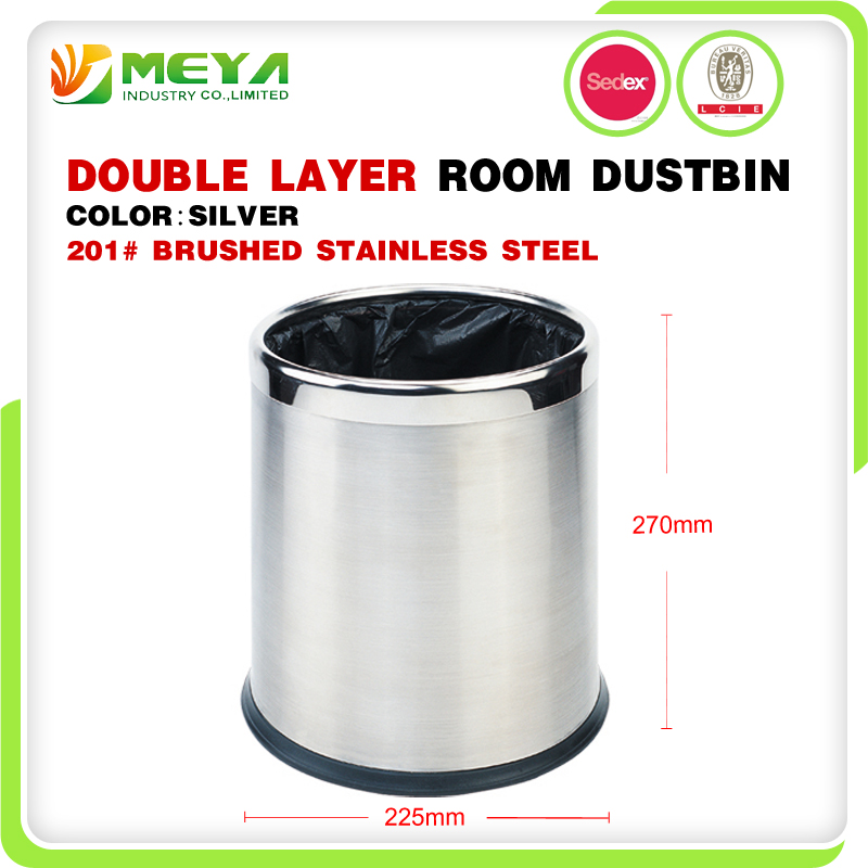 Small Indoor Hotel Room Commercial Dobel Layer Round Cylinder Waste Bin Trash Can