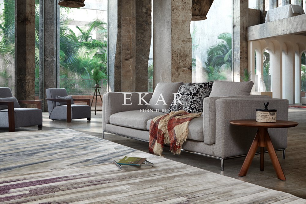 New Modern Design Grey Linen Fabric Soft Feather Furniture Living Room Sofa Set
