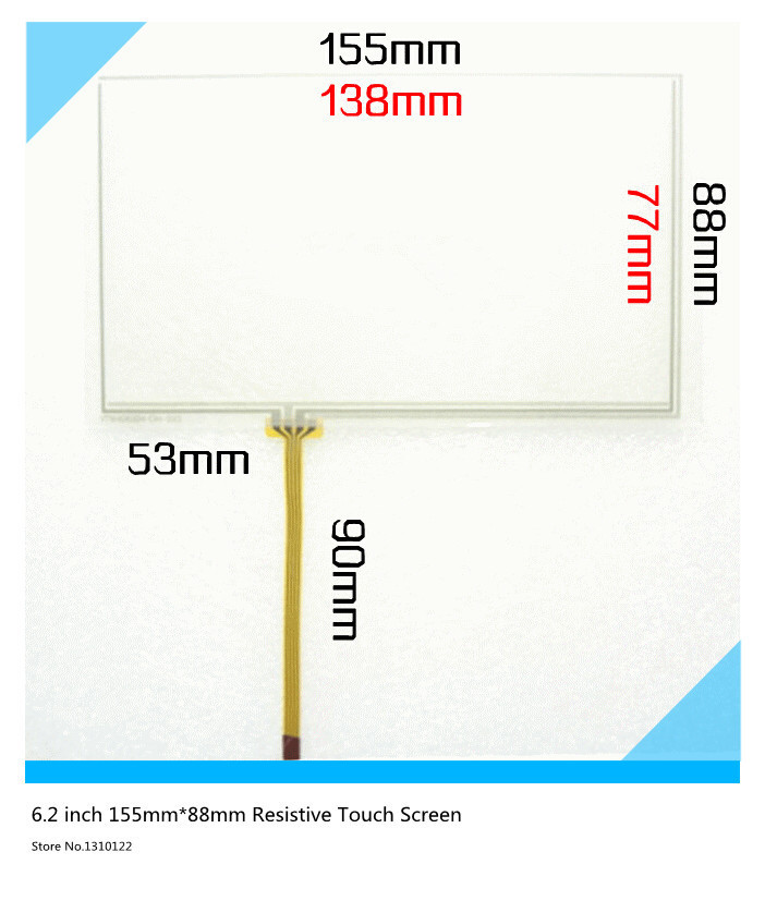 6.2 inch 155mm*88mm 4 wire Resistive Touch Screen for Car navigation DVD tablet PC (The wire on the left)touch panel