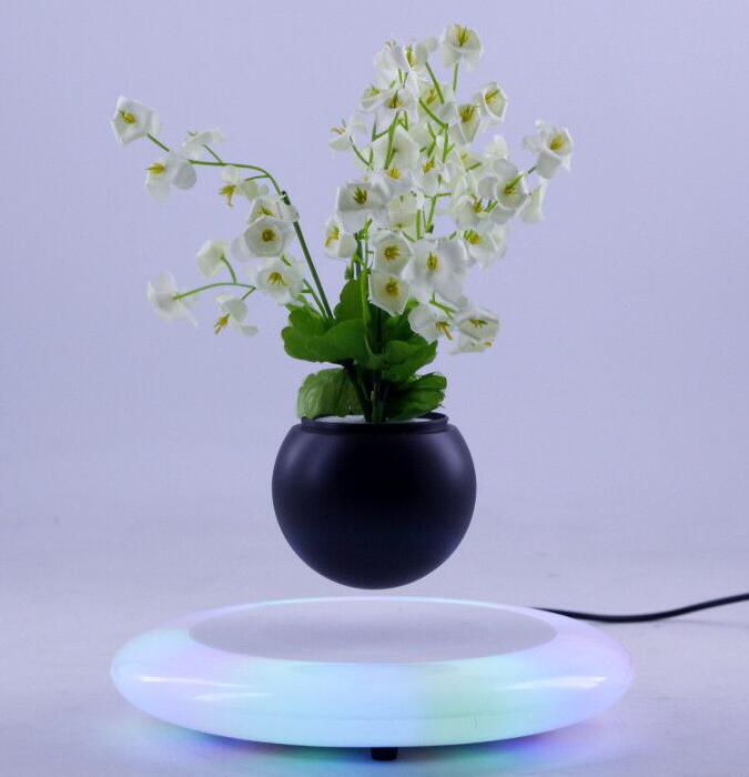 led light ceramic magnetic floating levitate bottom air bonsai plant pot 