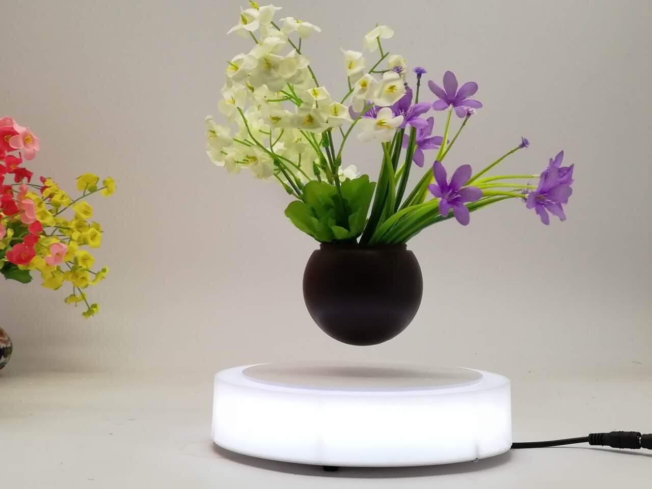 LED light magnetic floating levitate bottom air bonsai plant potted