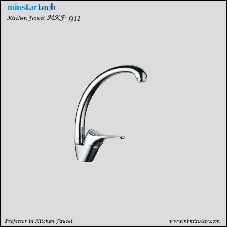 Swan neck shape silver color kitchen faucet  with hot and cold waterlines