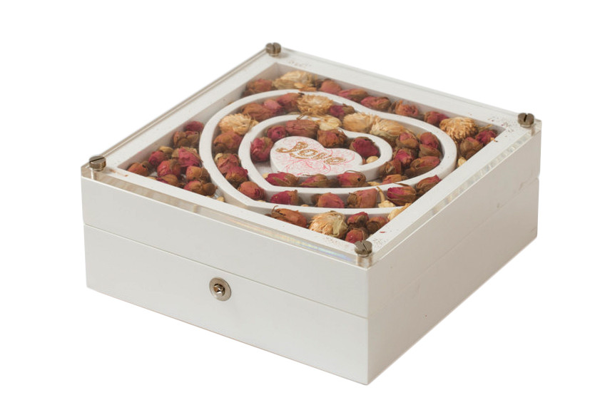 Rose Decorated White Painted Wooden Packaging and Jewelry Gift Box