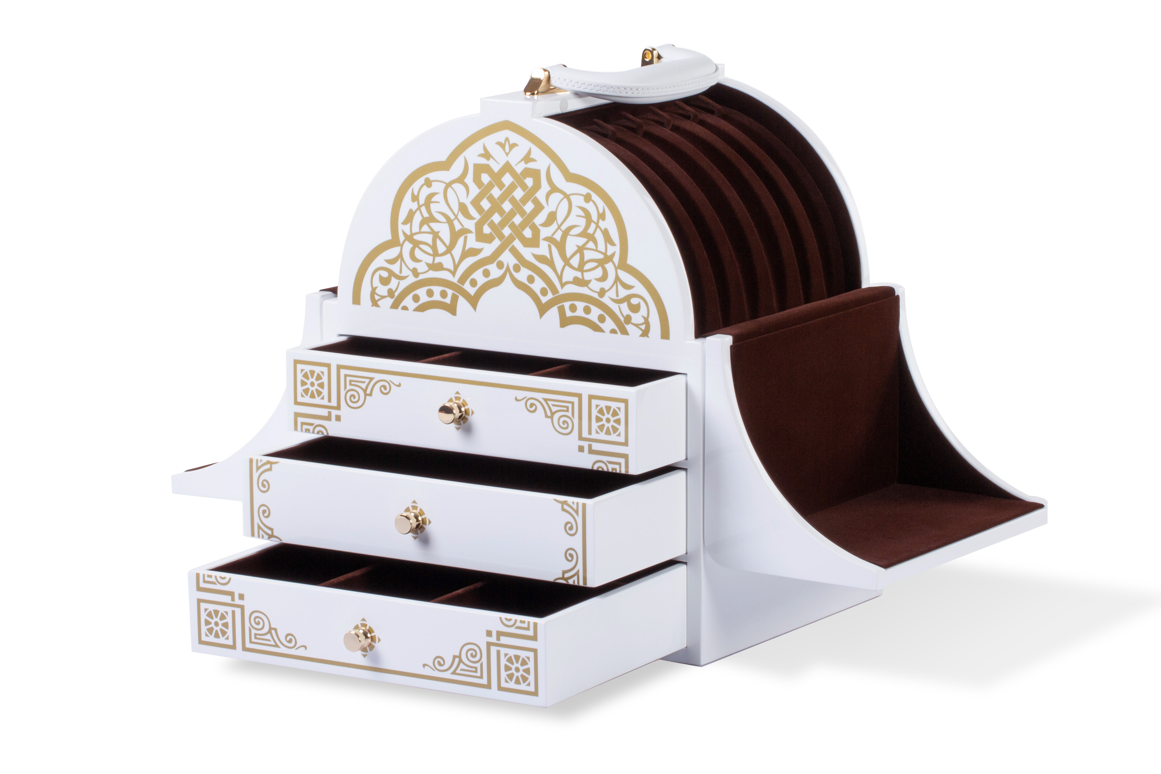 Luxury Multi-function White Glossy Lacquered Wooden Jewelry Packaging and Gift Box