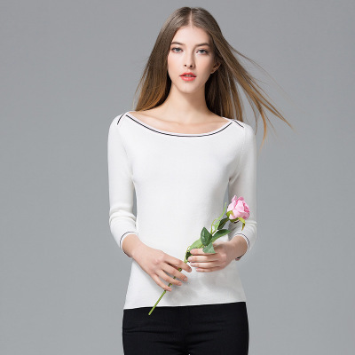 Wholesale elegant soft touching and comfortable boat neck long sleeve irregular hem women sweater special design for ladies