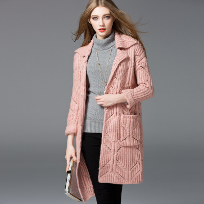 Women Split Long thick coat Solid color sweater