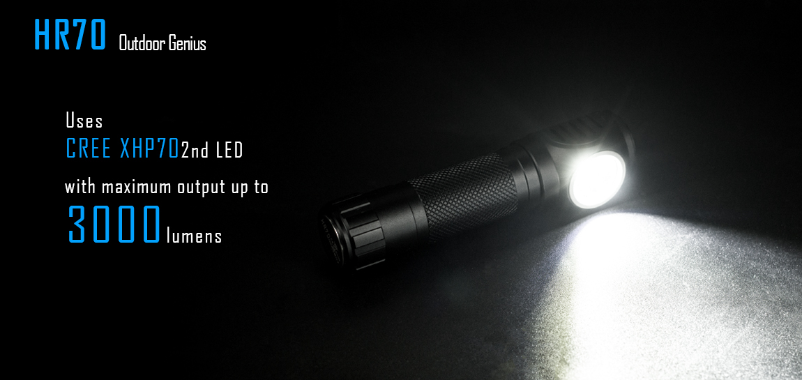 HR70 “户外精灵”是一款输出高达3000流明可充电铝合金LED袖珍手电兼头灯