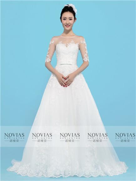 1/2 Sleeve Lace Applique Illusion Lace Bace Wedding Gown