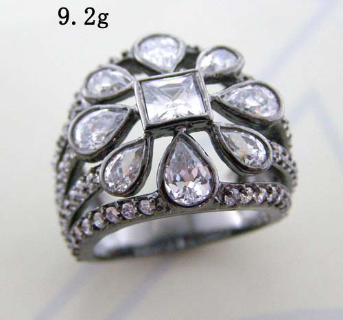 fashion black rhodium plated flower ring