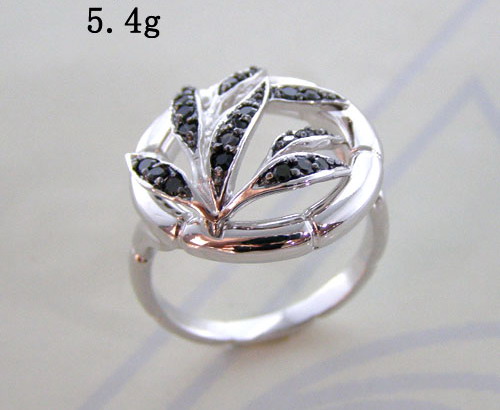 Wholesale rhodium and black rhodium plated bamboo shape ring with clear cubic zirconia