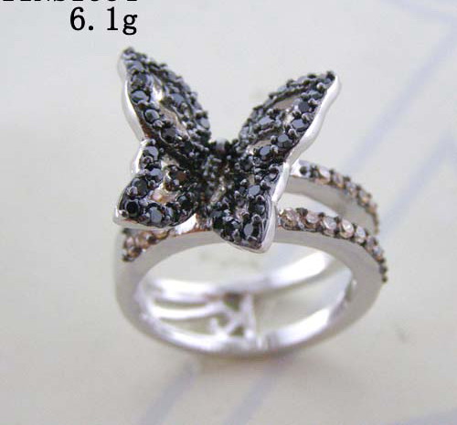 Wholesale rhodium and black rhodium plated butterfly ring with cubic zirconia