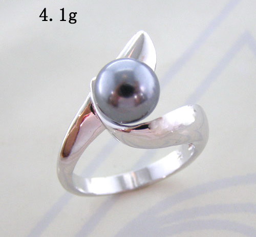 Wholesale rhodium plated fashion ring with grey pearl