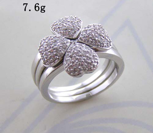 Wholesale rhodium plated 4 hearts ring with clear cubic zirconia