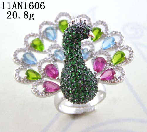 Wholesale rhodium plated phoenix ring with colored cubic zirconia