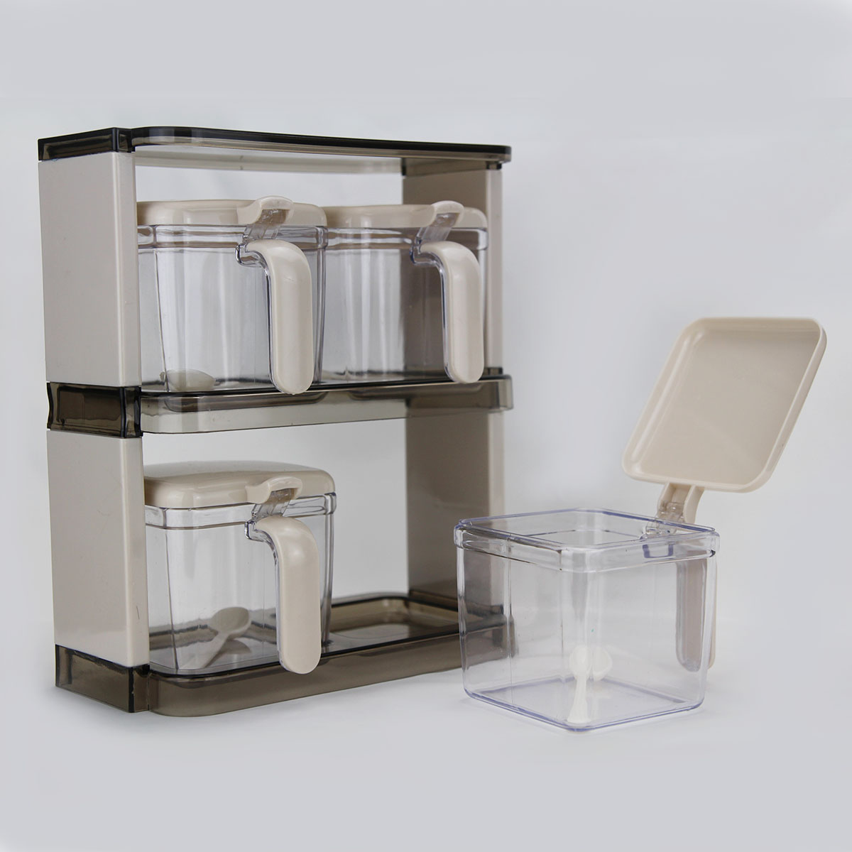 2 Layer 4pcs Set Seasoning Rack Plastic Condiment Box