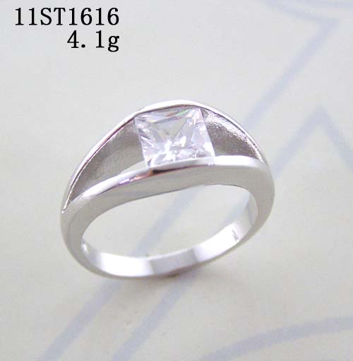Jewelry factory -- rhodium plated engagement band ring with zircons