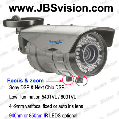 940нм ИК День Ночь водонепроницаемые DSP камеры, 4 ~ 9 мм варифокальный фиксированной или автоматической диафрагмой, внешние регулировки фокуса роликовая система, Sony DSP или следующий чип DSP, OLP п