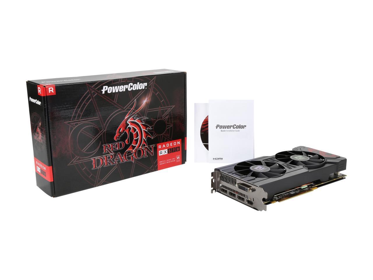 PowerColor RED DRAGON Radeon RX 570 DirectX 12 AXRX 570 4GBD5-3DHD/OC 4GB 256-Bit GDDR5 PCI Express 3.0 CrossFireX Support ATX Video Card