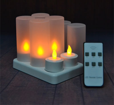 6Pcs LED Rechargeable Tealight Candle with Charging Base Frosted Holder with Remote Control for Christmas Wedding