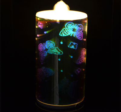 Rechargeable 3D Glass Butterfly Flameless LED Candle Fountain With 3D Battery