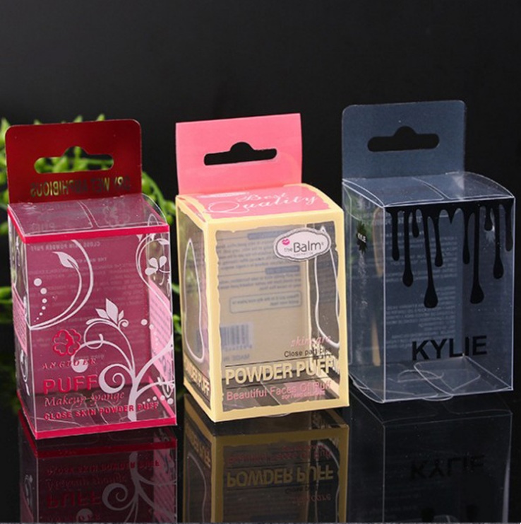 Cosmetic small powder puff transparent plastic custom packaging box