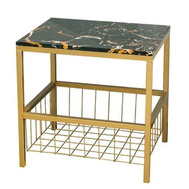 high quality Deluxe Marble Top End Side Table with Metal Storage Basket wholesale