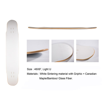 2019 High Quality Canidian Maple & BAMBOO Glassfiber White Sintering Material Longboard Deck