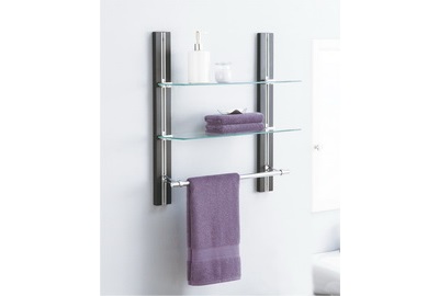 Two Tier Glass Shelf With Towel Bar