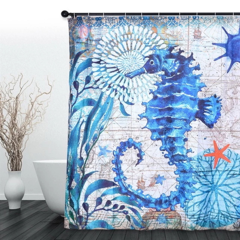 Beautiful Marine Animal Pattern Blue Long Shower Curtain
