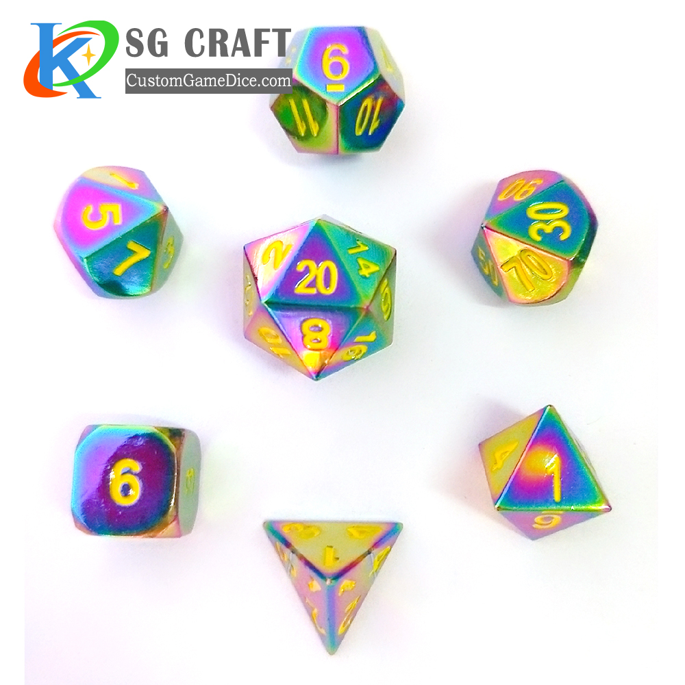 Custom RPG Table Game Metal Side Colorful 7 Pieces D4 D6 D8 D10 D12 D20 5mm Mini DND Polyhedral Dice Set