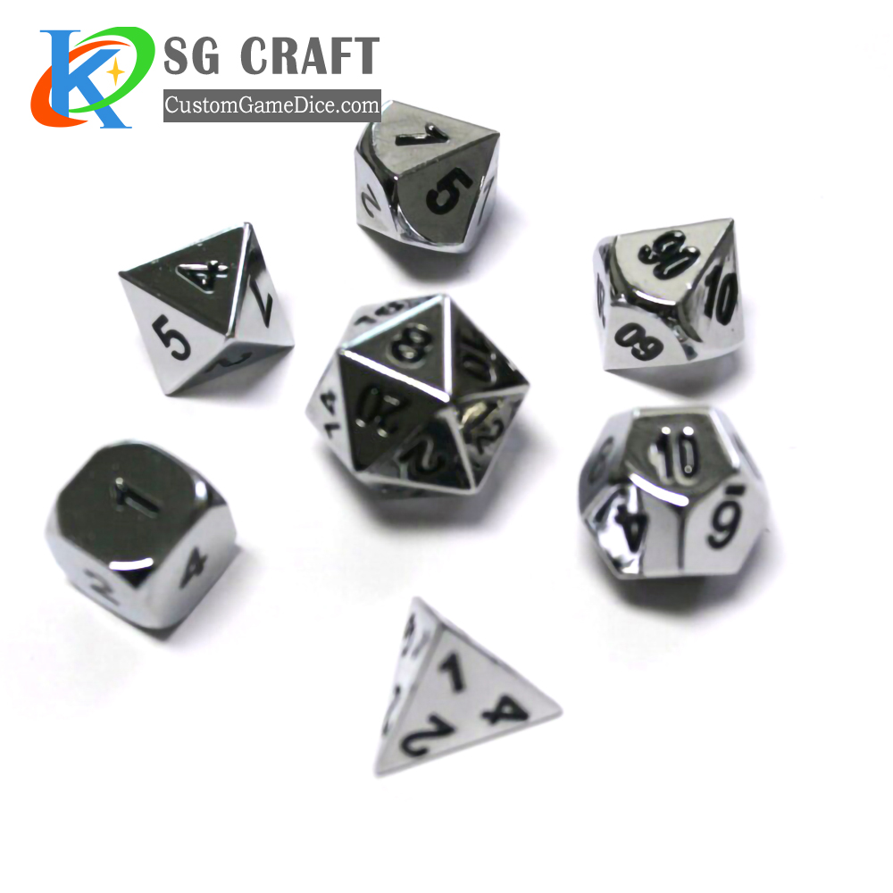 metal dice set, polyhedral metal dice set, custom metal dice