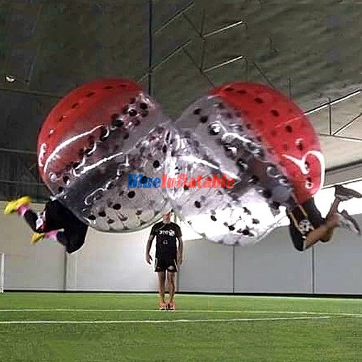 Half red and Half Clear zorb black dots Soccer Bubble Football Suit
