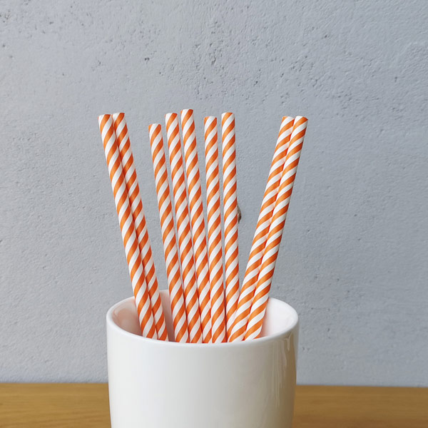 Orange And White Small Striped Drinking Paper Straws