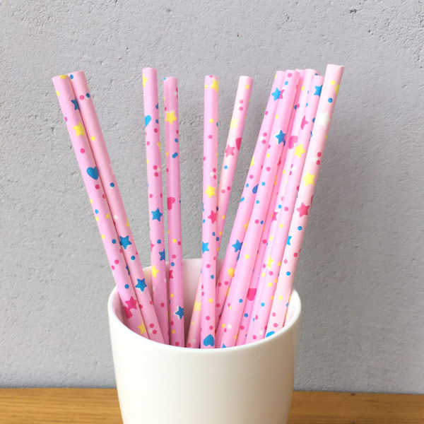 Pink Star Pattern Decorative Paper Straws