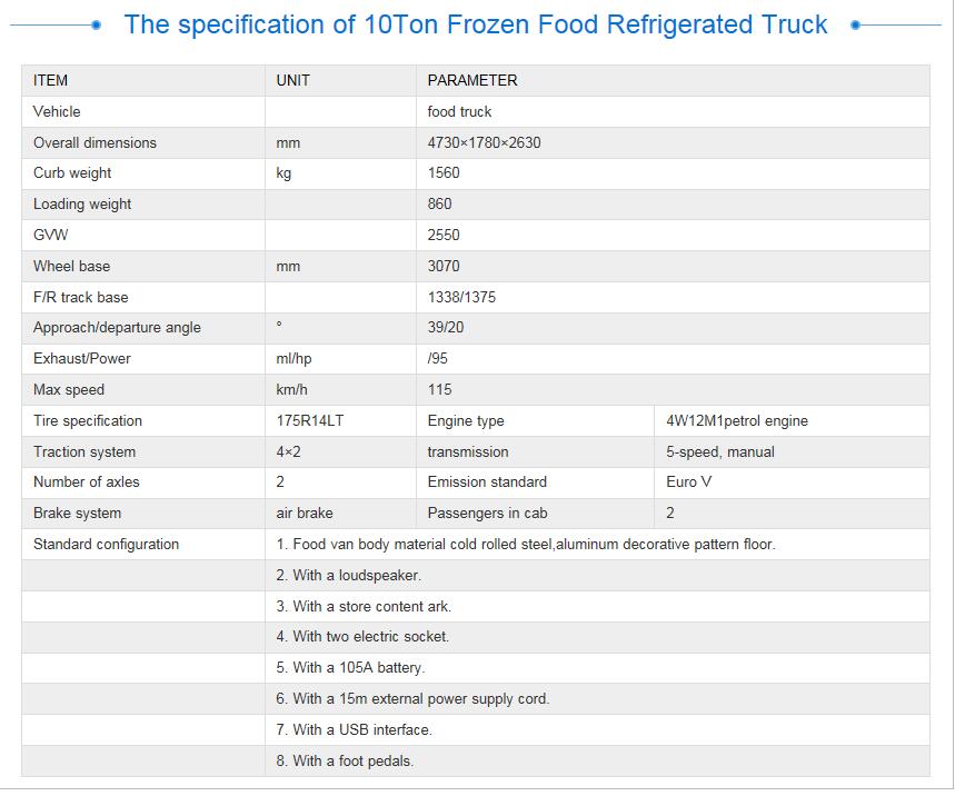 10 Ton Frozen Food Refrigerated Trucks 