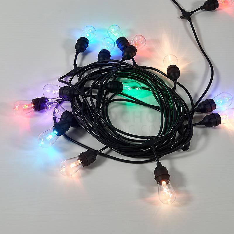 RGB, 15 E27 SUSPENDED SOCKET, OUTDOOR COMMERCIAL WEATHERPROOF STRING LIGHT, S14 BULBS