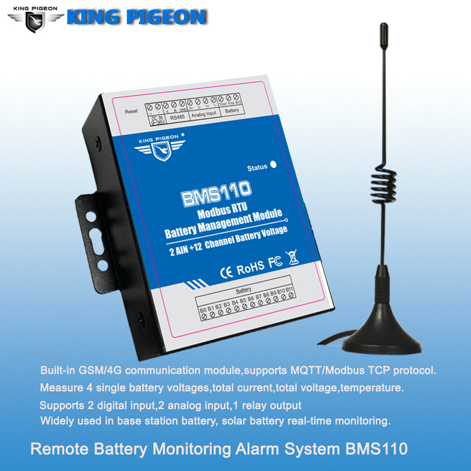 BMS110 cellular solar battery monitoring IoT solution with current voltage monitoring and inverter control via GPRS 3G 4G network