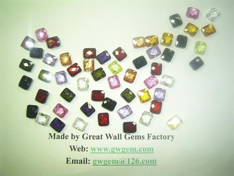 10x12mm cubic zirconia (CZ) rectangle (faceted cut), with two holes (side to side)